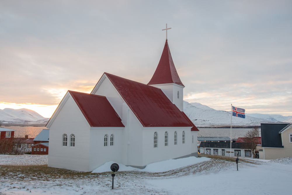 The,Church,Of,Village,Of,Hrisey,In,North,Iceland
